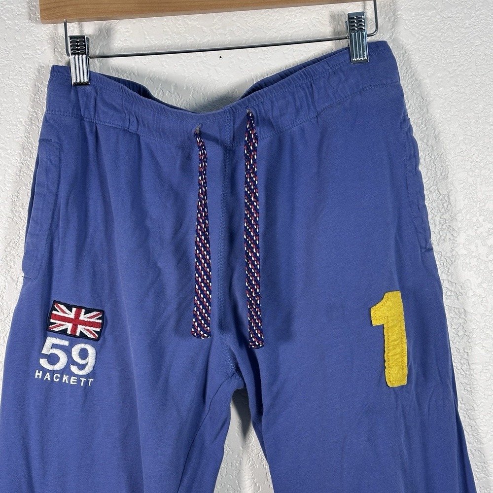 Hackett London Men's Blue Cotton Lounge Pants Drawstring Logo Appliqué Size Med